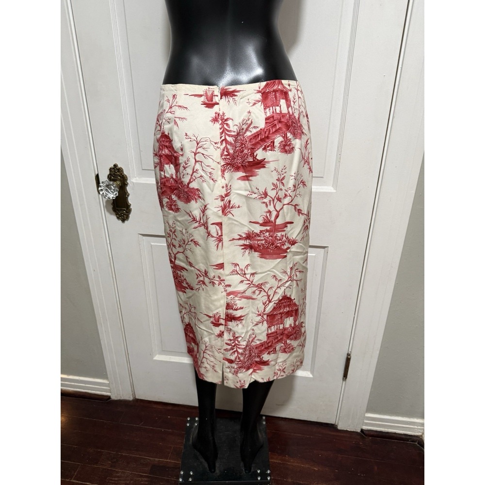 Talbots Asian Theme Womens Skirt Size 8 Silk Cream Red - Picture 2 of 4